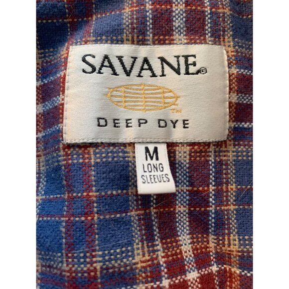 Savane Men's Plaid Button-Down Shirt‎ Size Medium Long Sleeve Blue/Red - Picture 6 of 8